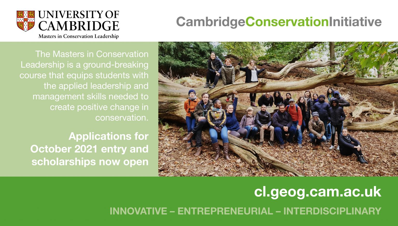 CCI Masters in Conservation Leadership Applications open Cambridge